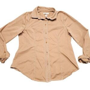 Madewell Button Up Shirt Womens 6 Tan Brown Contrast Stitch Neutral Work Tops